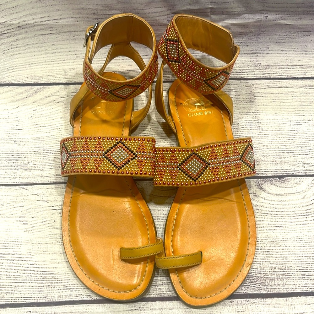 GB AZTEC ANKLE WRAP TOE SANDALS